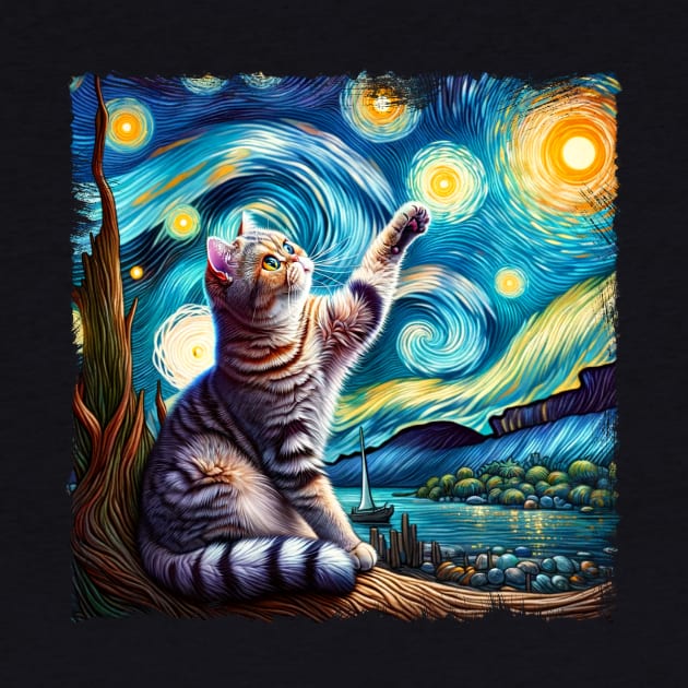 Charming Starry Night Cat Chic Tee Midnight Magic by BoazBerendse insect